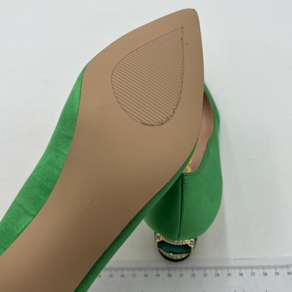 FSJ Green Bridal Pointed Toe Block Low Heel Crystal Pumps Slip on Wedding Shoes - Picture 6 of 8